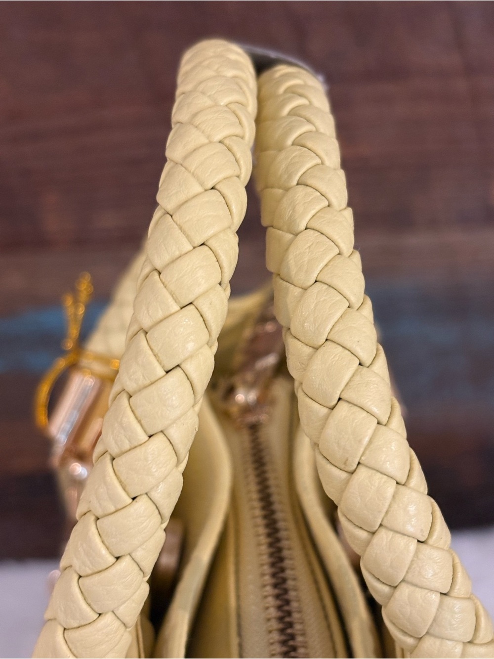 bebe Lemon Yellow Embossed Top-Handle Satchel with Pineapple Charm - Picture 4 of 7
